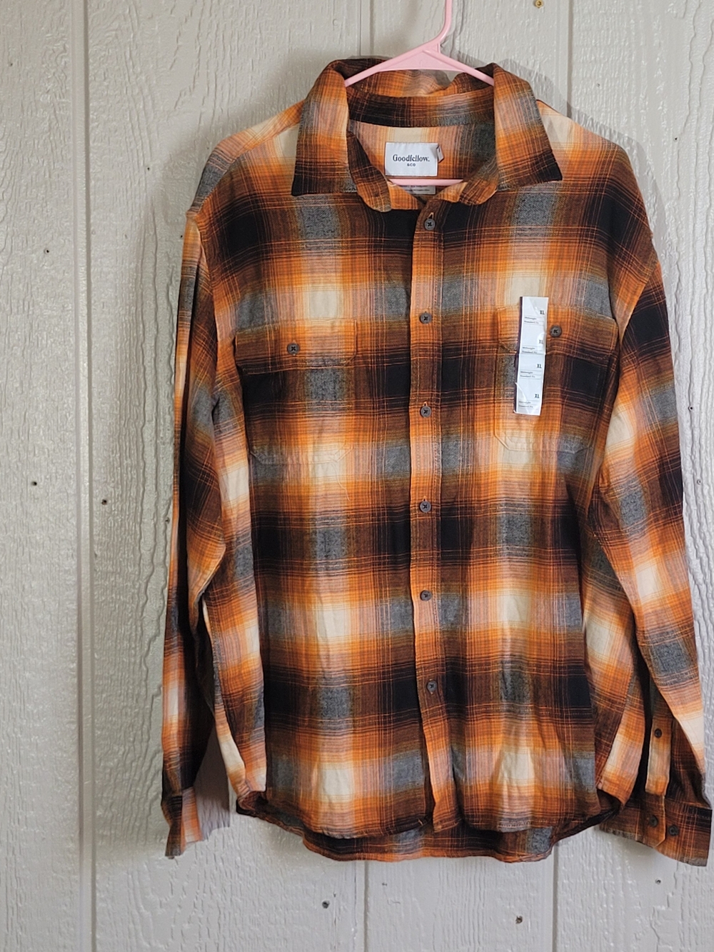 Goodfellow & Co Orange Plaid Button-Down Shirt with Black and Cream